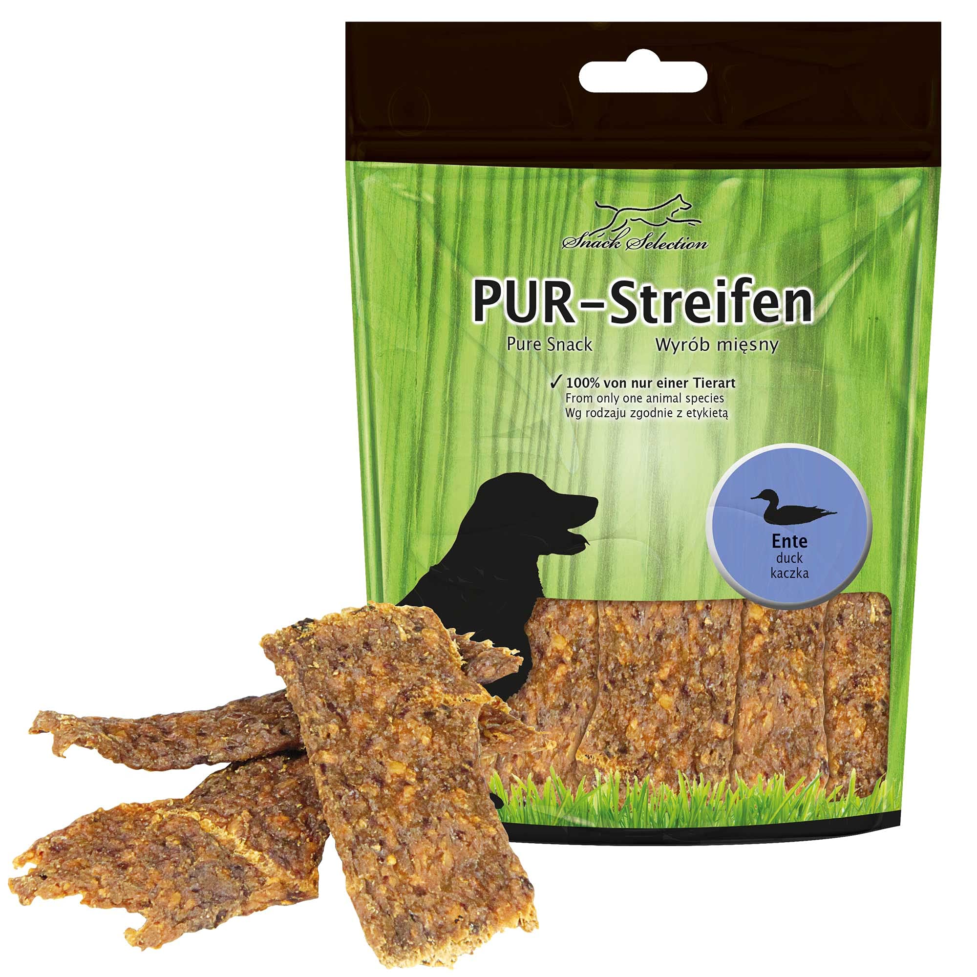 schecker-hundesnacks-pur-streifen-ente-5x100g-getreidefrei image 3