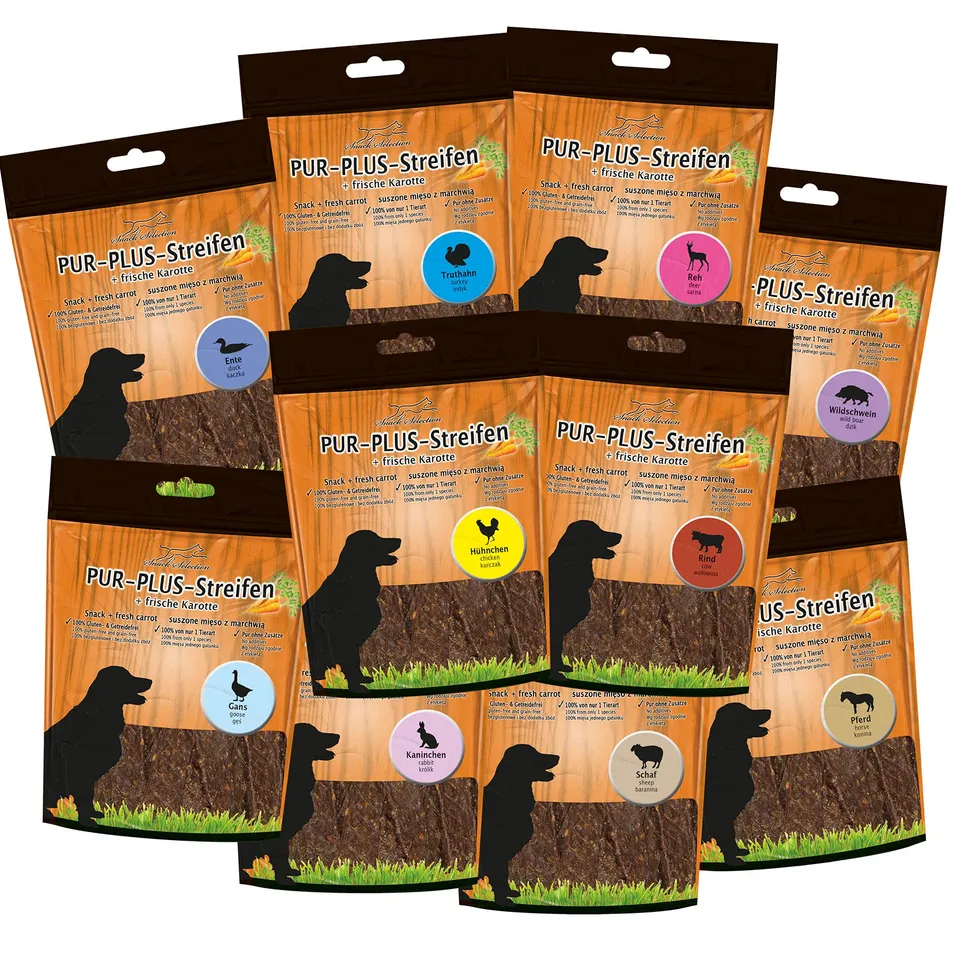 schecker-hundesnacks-pur-plus-streifen-testpaket-10x100-g image 1