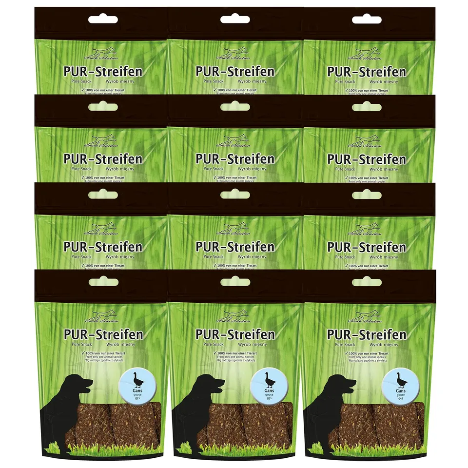 schecker-hundesnacks-pur-kaustreifen-gans-12x100g image 1