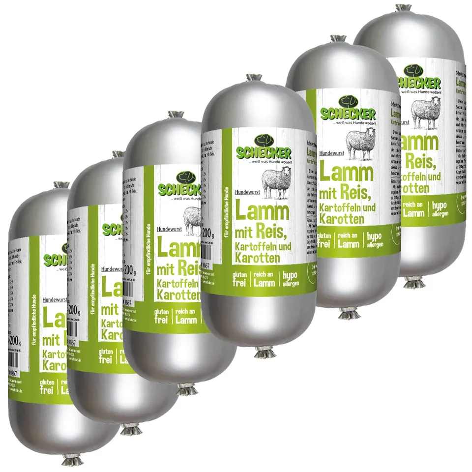schecker-hundewurst-lamm-nassfutter-6x200g-glutenfrei image 1