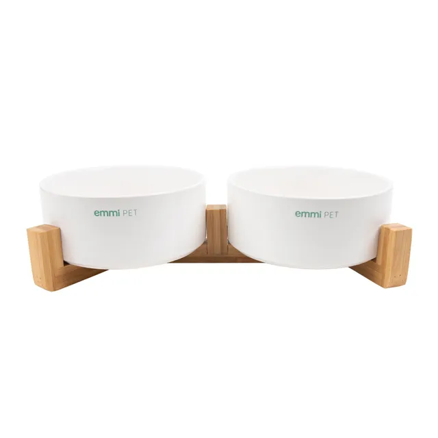 emmi-pet-doppelnapf-keramik-2x750-ml-mit-bambusgestell image 1