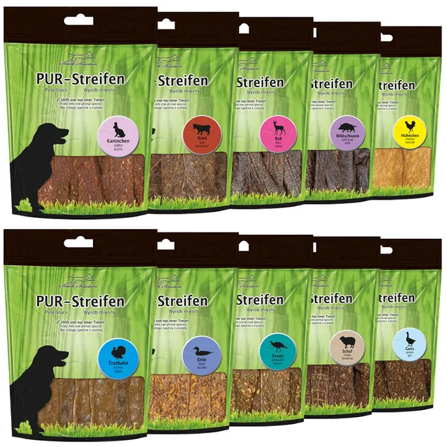 schecker-pur-fleisch-streifen-hundesnacks-testpaket-getreidefrei-12cm image 1