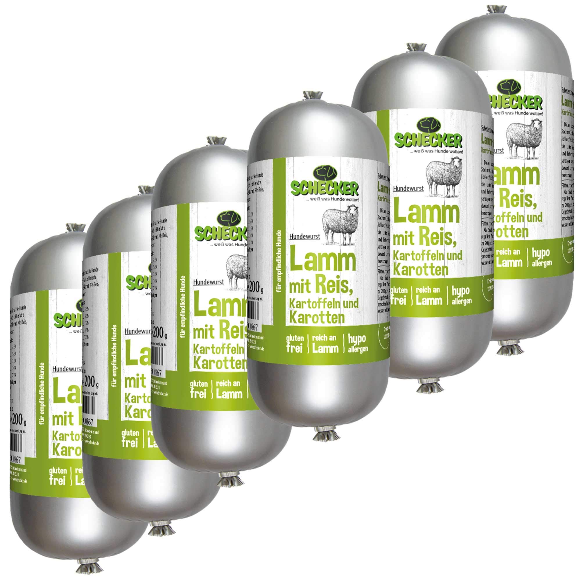 schecker-hundewurst-lamm-nassfutter-6x200g-glutenfrei image 1