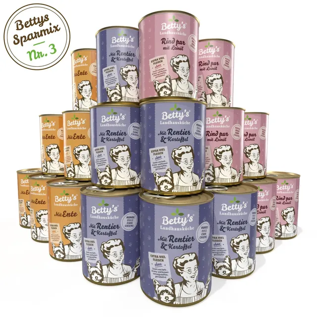 betty-s-sparmix-nr-3-hundefutter-rind-ente-rentier-18x400g image 1