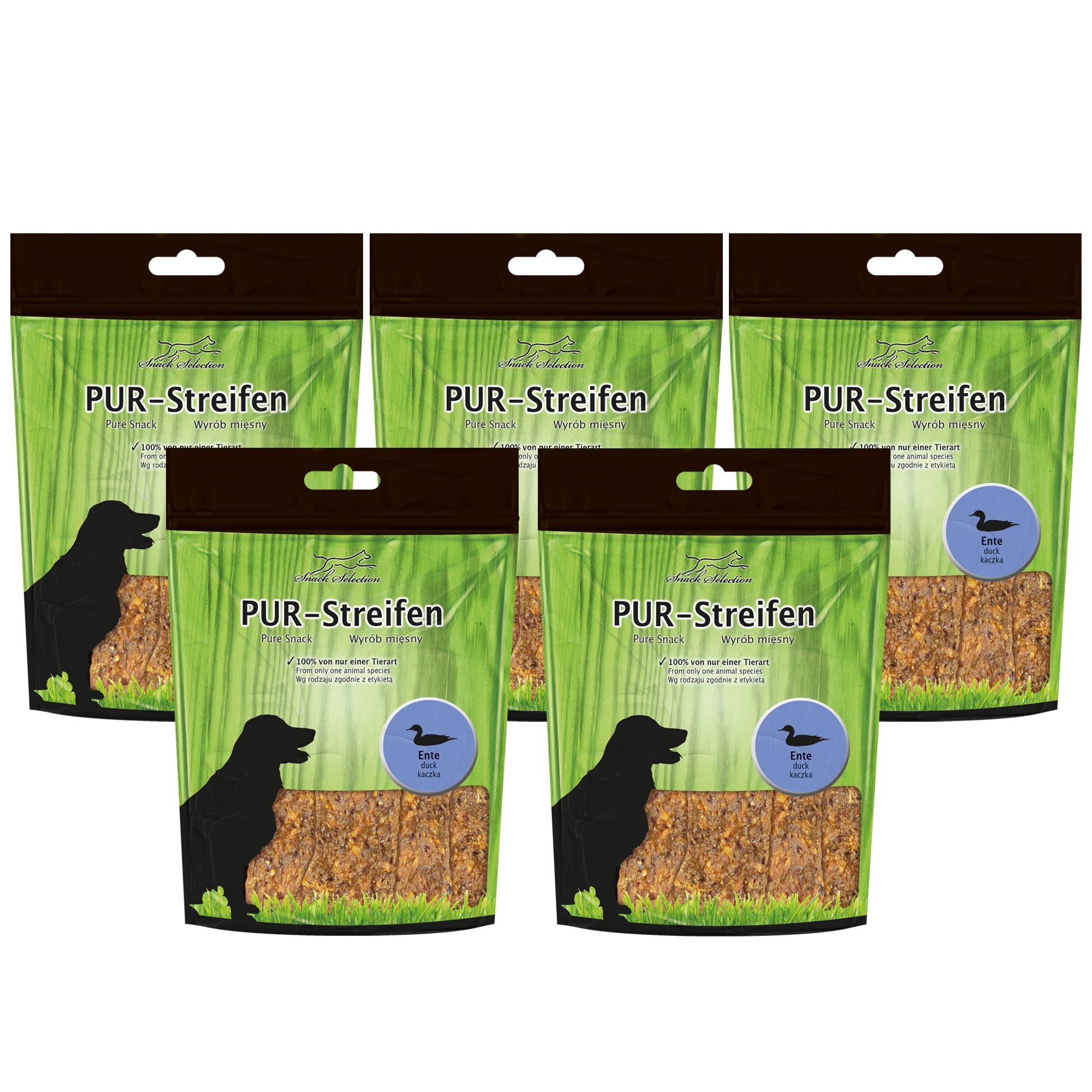 schecker-hundesnacks-pur-streifen-ente-5x100g-getreidefrei image 1