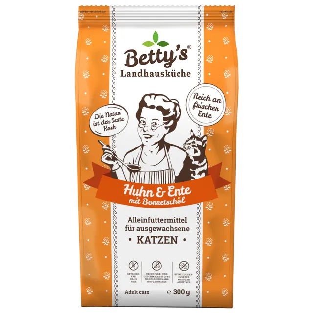 betty-s-landhausk-che-adult-huhn-ente-trockenfutter-katze-300g image 1