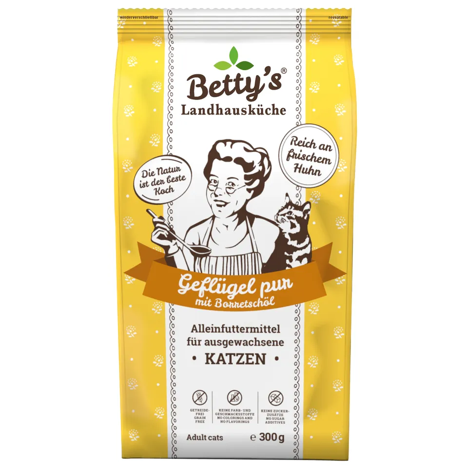 betty-s-landhausk-che-adult-gefl-gel-pur-trockenfutter-katze-300g image 1