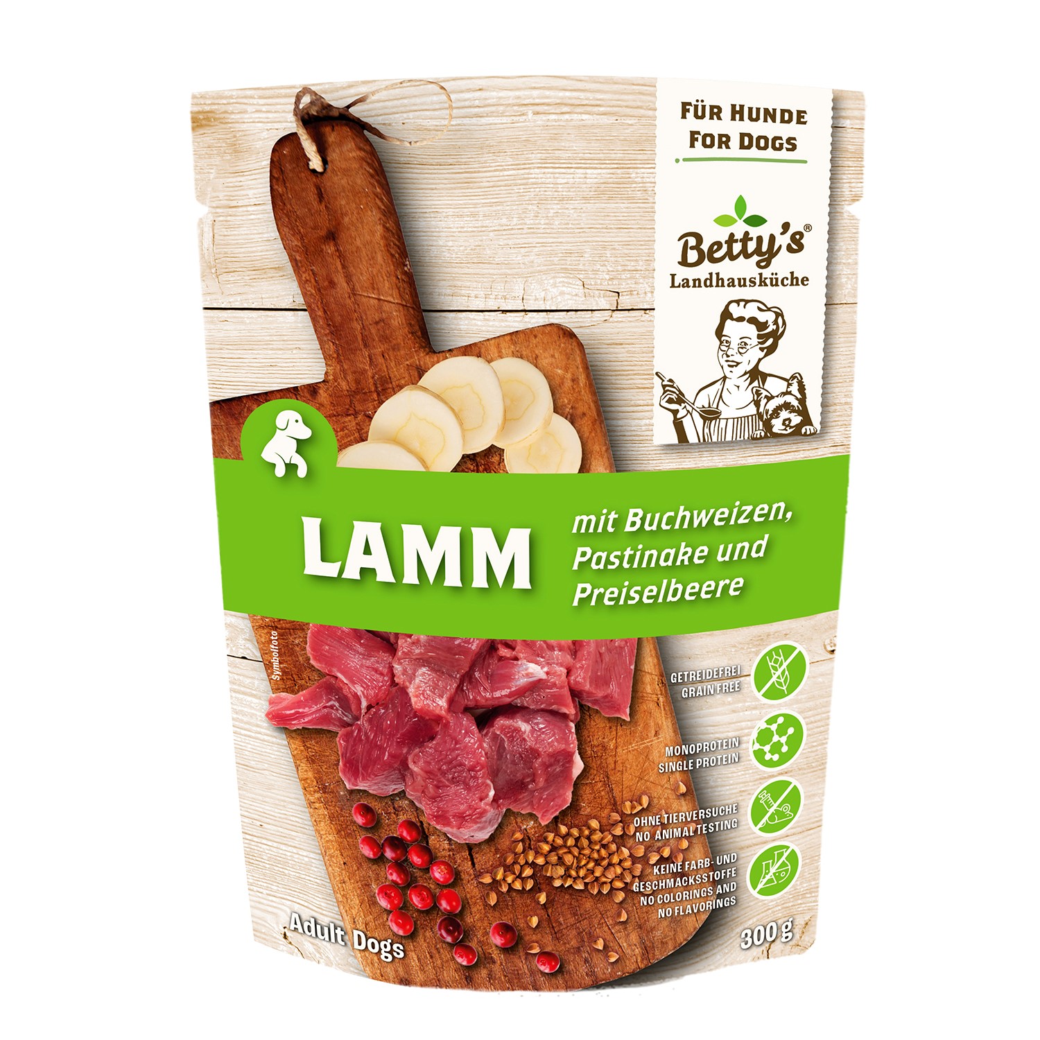 betty-s-landhausk-che-frischebeutel-lamm-hundefutter-300g-buchweizen image 1