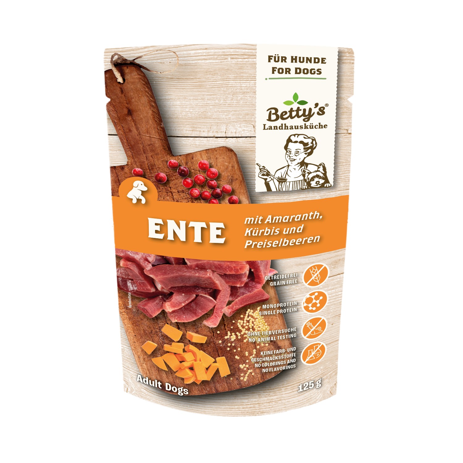 betty-s-landhausk-che-ente-hundefutter-125g-frischebeutel-amaranth image 1
