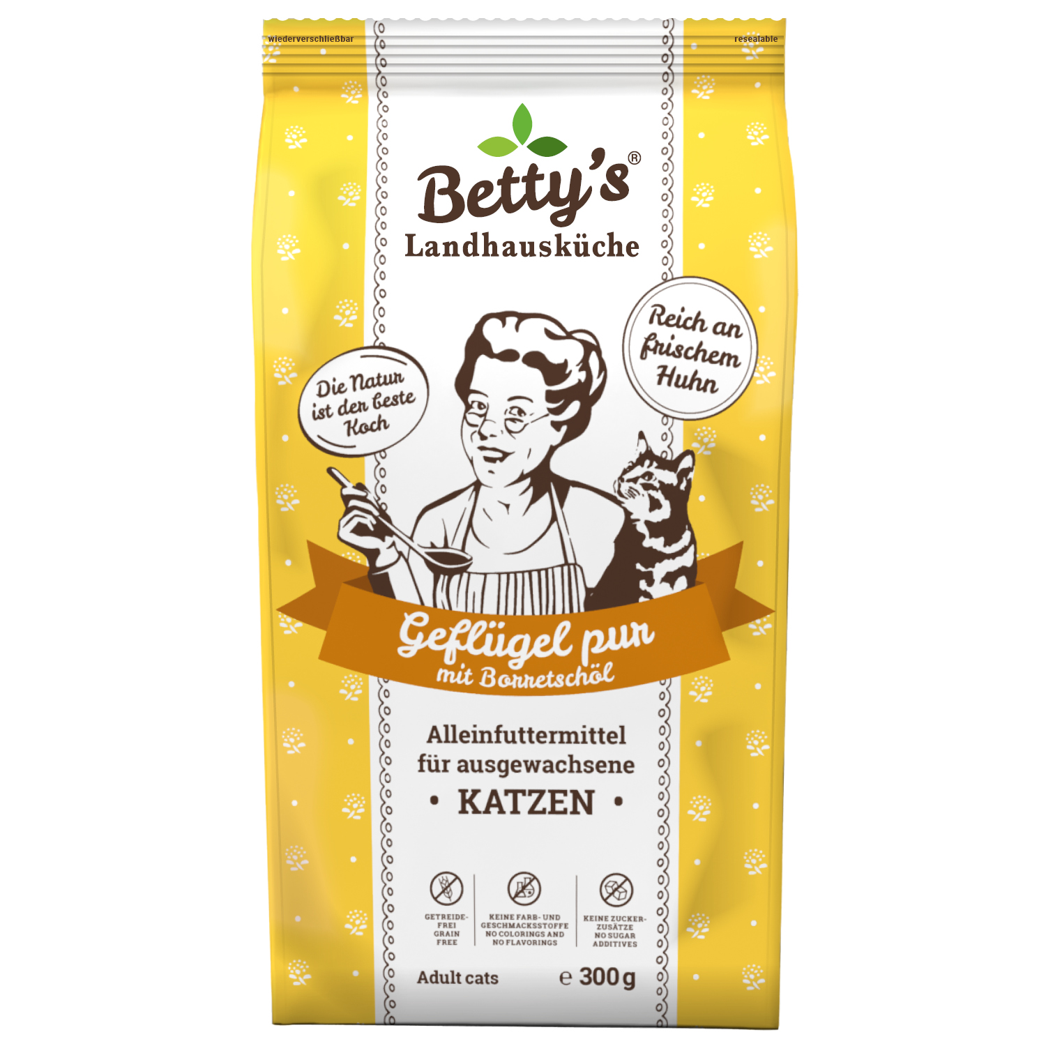 betty-s-landhausk-che-adult-gefl-gel-pur-trockenfutter-katze-300g image 1