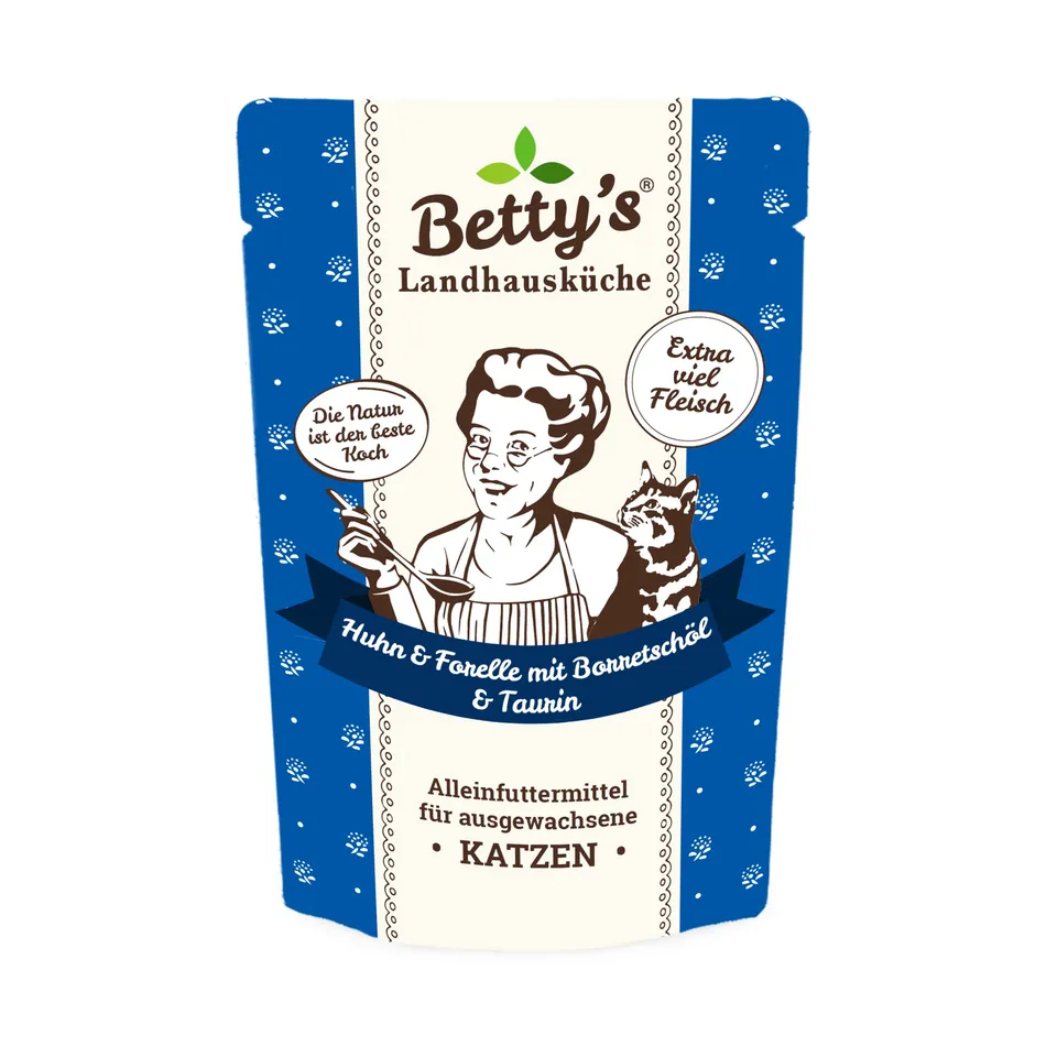 betty-s-landhausk-che-frischebeutel-huhn-katzenfutter-100g-forelle image 1